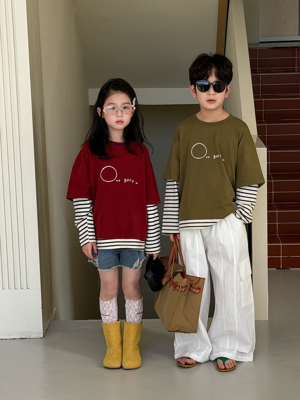 Layered Striped Long Sleeve T-shirt レイヤード ボーダー 長袖Tシャツ【mh0012517】