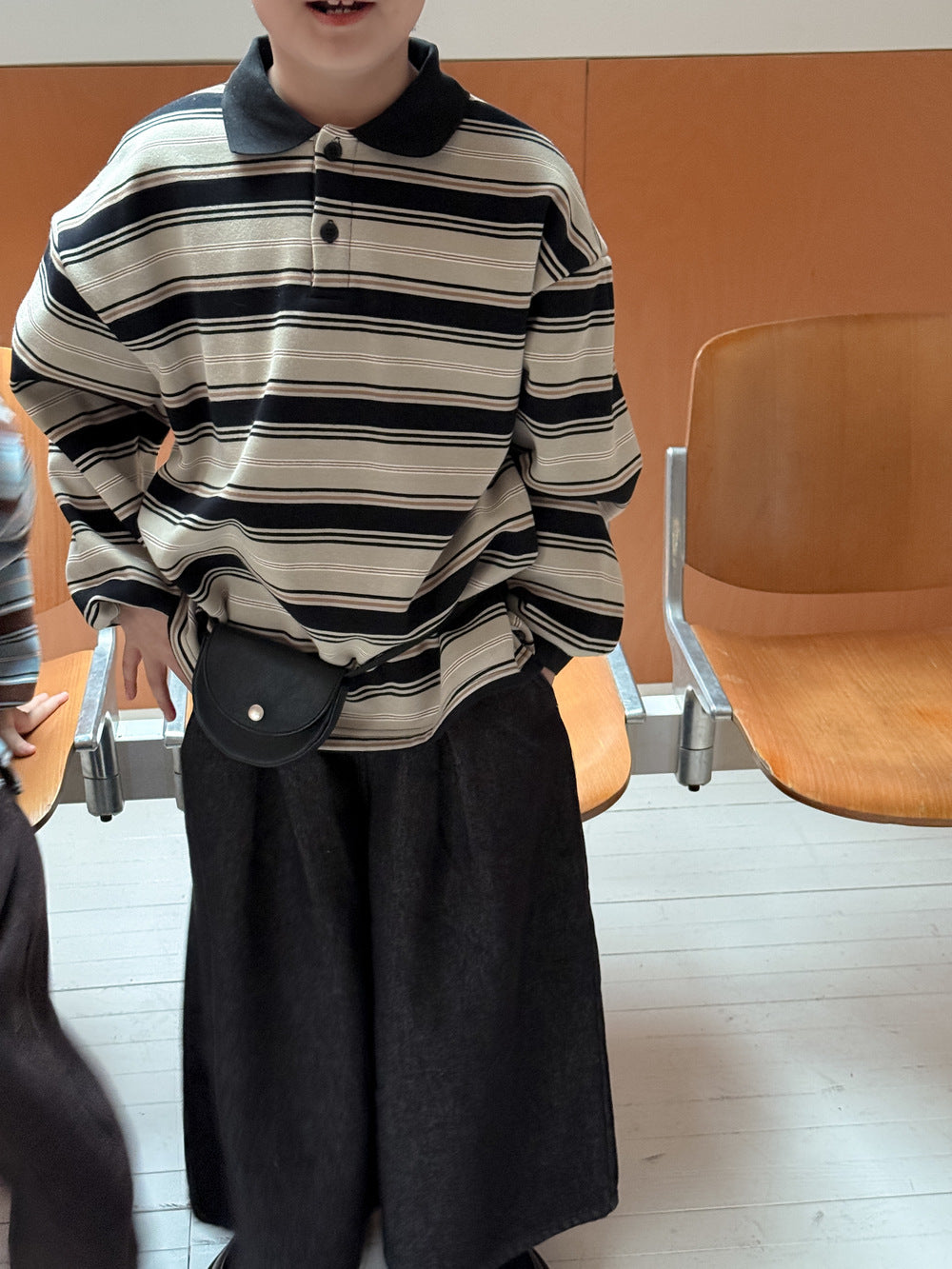 長袖ポロシャツ キッズ ボーダー柄 裏起毛 厚手 ゆったり カジュアル トップス【mh0011669】