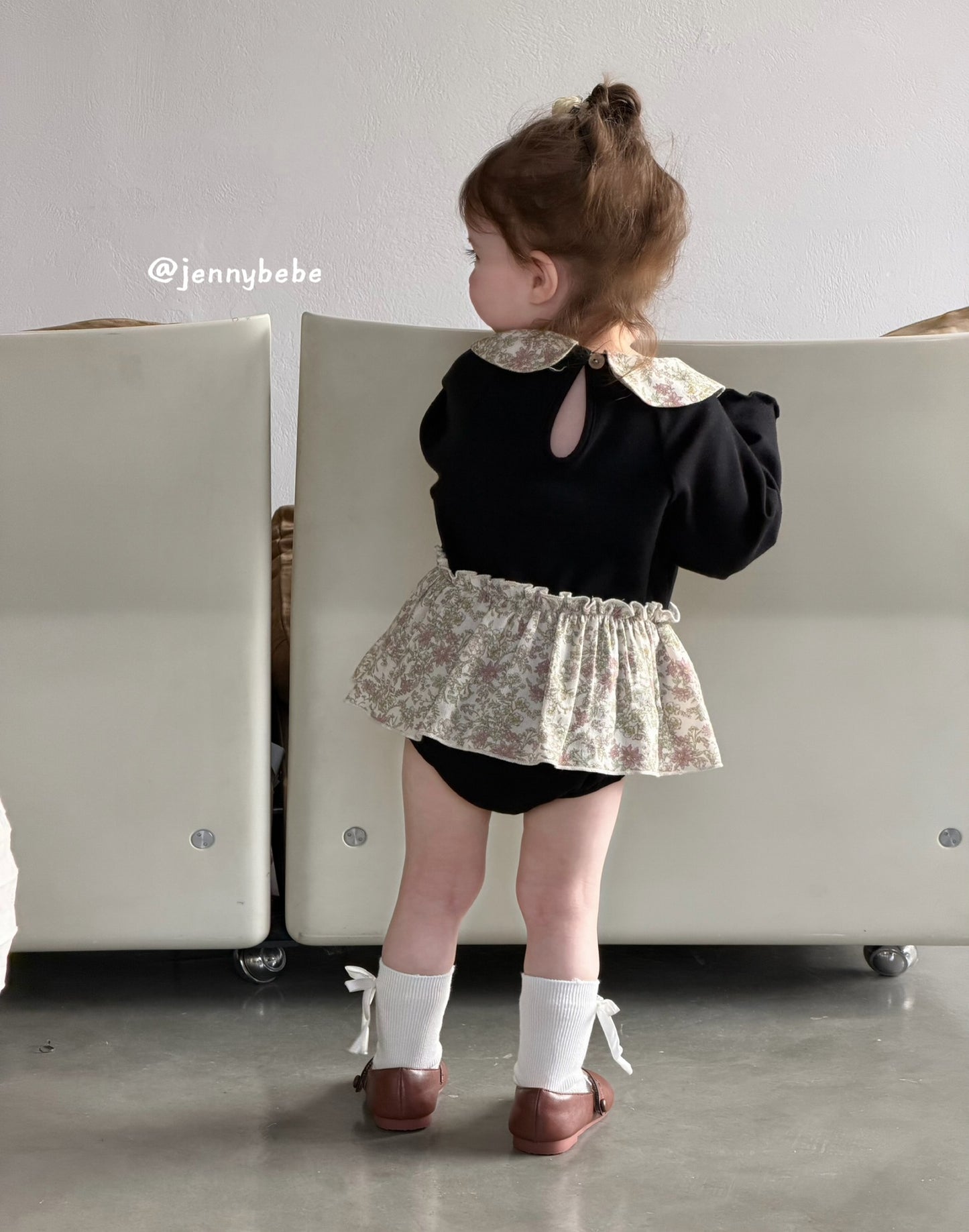 Floral Collar Long Sleeve Romper 花柄 襟付き コットン ロンパース【mh0012547】