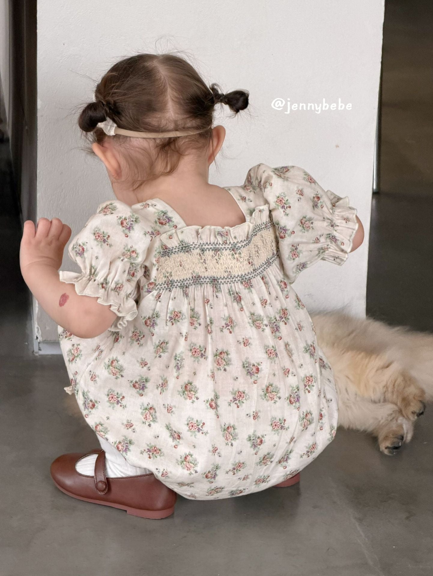 Floral Cotton Smocking Romper 花柄 コットン スモッキング ロンパース【mh0012542】