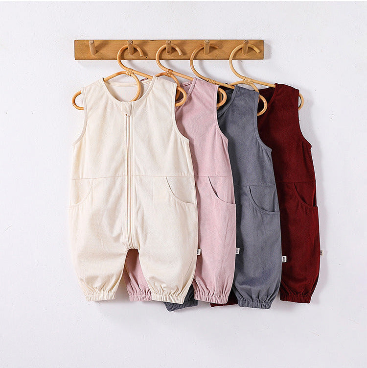 ベビー コーデュロイ フロントジップ ノースリーブジャンプスーツ【mh0014711】