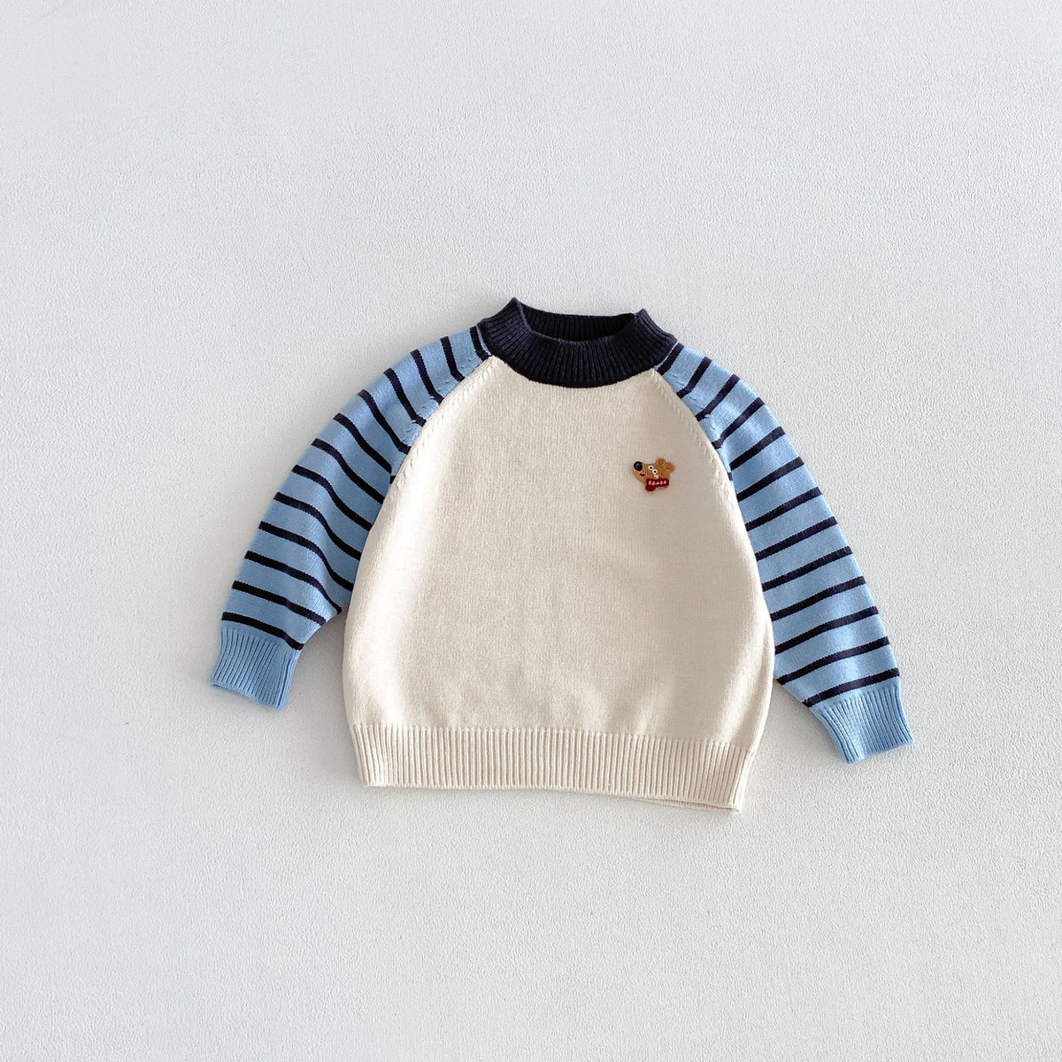キッズ 犬 ボーダー 刺繍 ニットセーター / ストレート デニムパンツ【mh0014778】