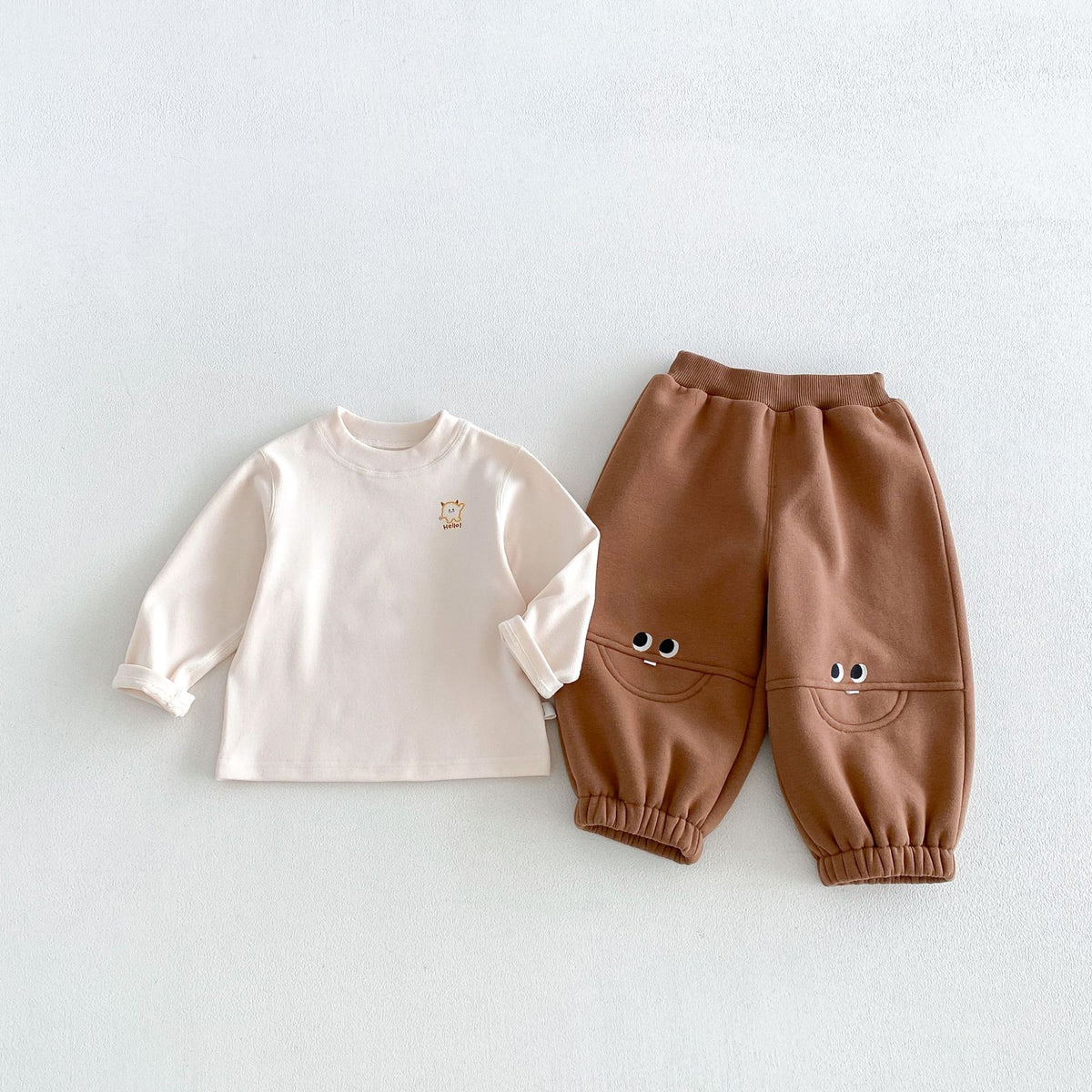 キッズ ボーダー ワンポイント刺繍 長袖Tシャツ / イージー ロングパンツ【mh0014771】
