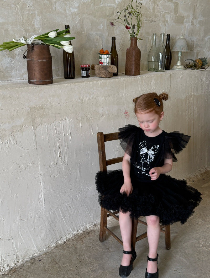 Tulle Ruffle Tiered Skirt Set Ribbon Short Sleeve T-Shirt Setup
