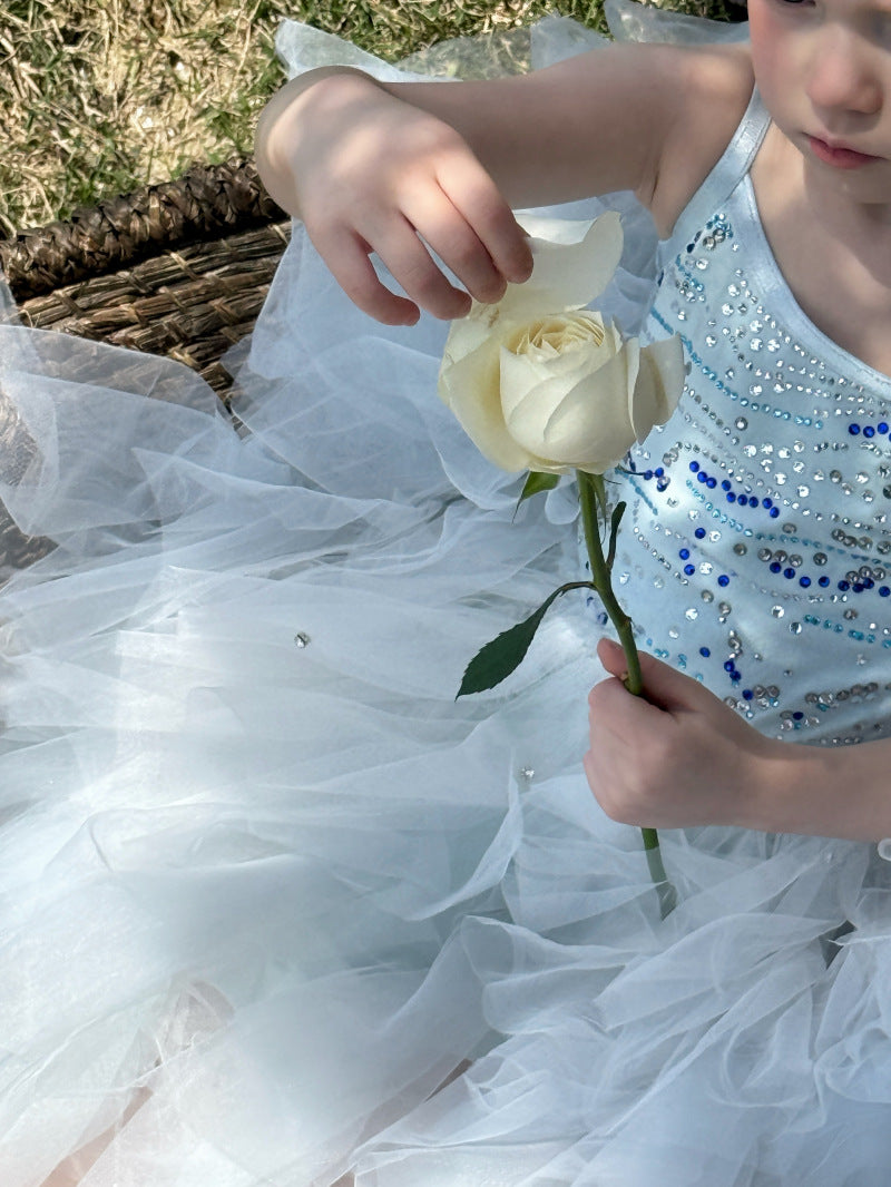 Sequin Tulle Layered Tutu Dress ブルー スパンコール ノースリーブワンピース【mh0012798】