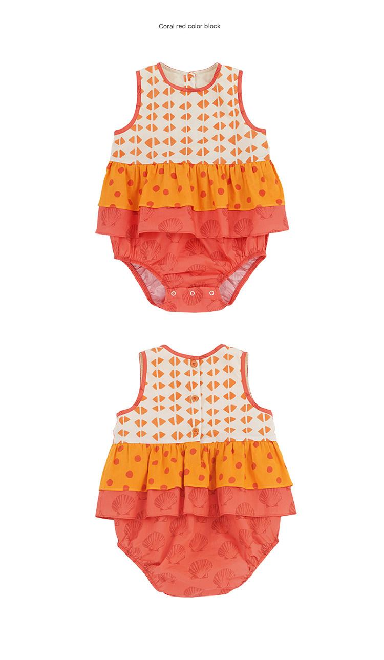 Sleeveless Ruffled Romper Dress 幾何学模様 ノースリーブロンパース【mh0013210】