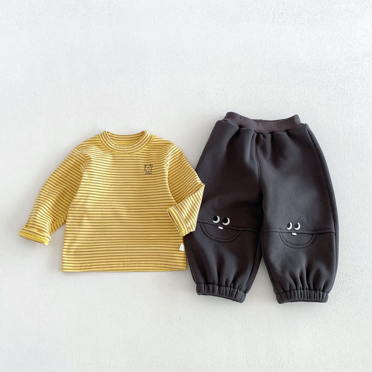 キッズ ボーダー ワンポイント刺繍 長袖Tシャツ / イージー ロングパンツ【mh0014771】