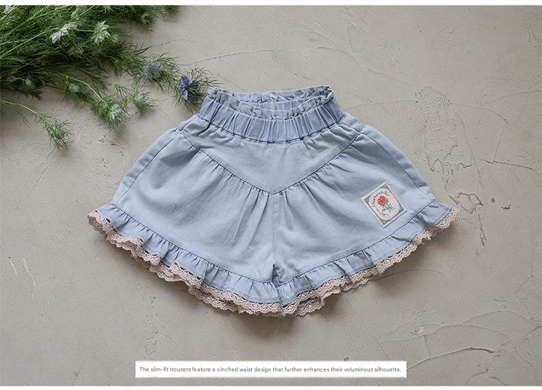 Lace Print Denim Shorts フリル デニムショートパンツ【mh0012981】