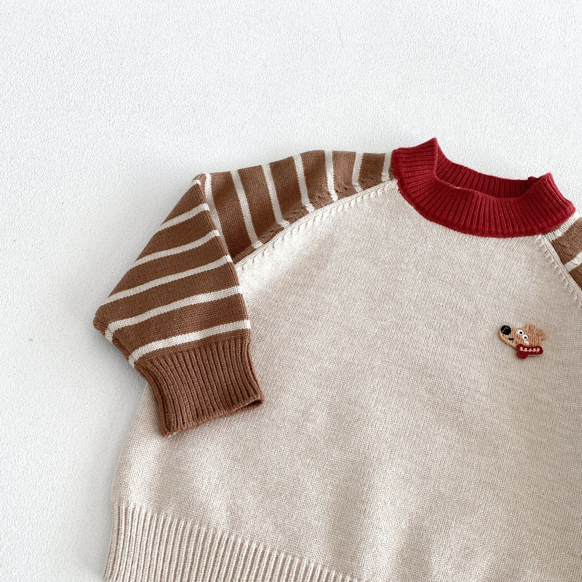 キッズ 犬 ボーダー 刺繍 ニットセーター / ストレート デニムパンツ【mh0014778】