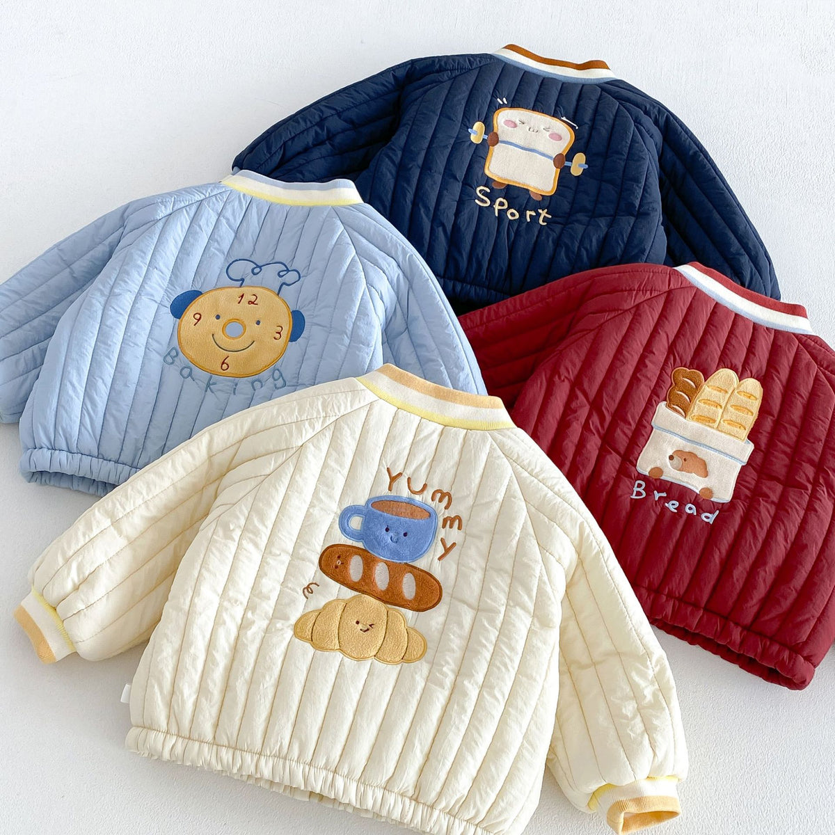 キッズ アップリケ 刺繍 キルティング 中綿ジャケット / デニムパンツ【mh0014763】