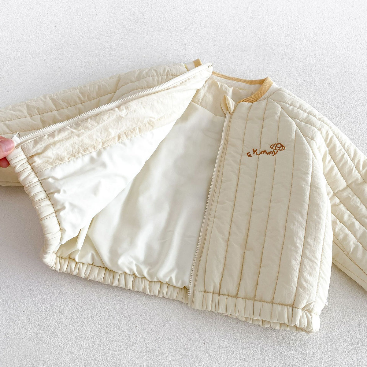 キッズ アップリケ 刺繍 キルティング 中綿ジャケット / デニムパンツ【mh0014763】