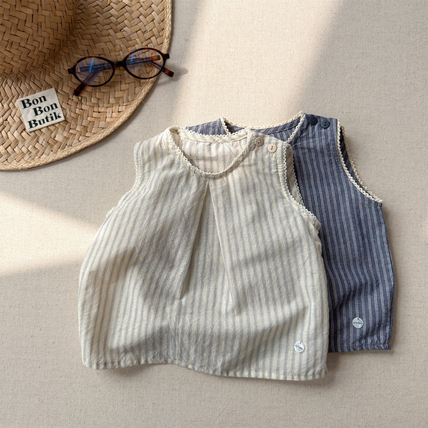 Striped Sleeveless Tank Top ストライプ ノースリーブブラウス【mh0013229】