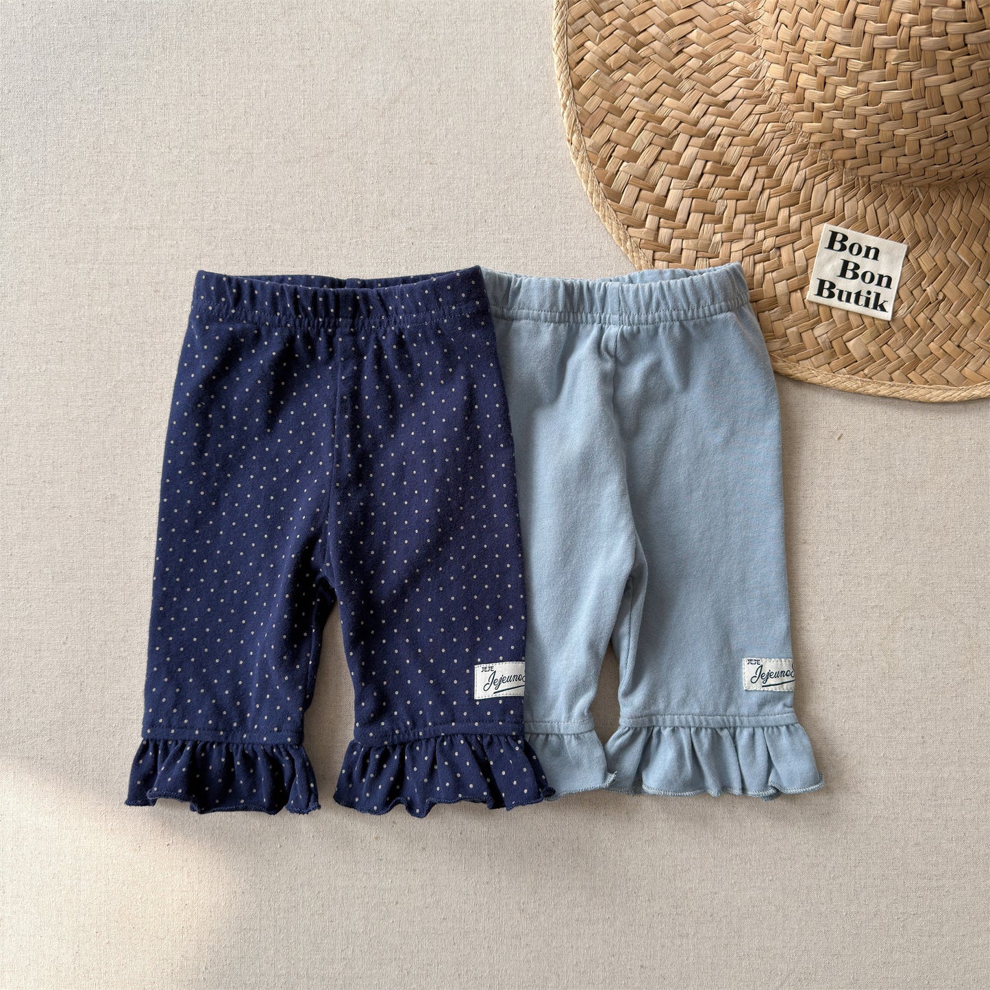 Ruffle Hem Dot Cotton Capri Leggings フリル ハーフ丈レギンス【mh0012663】