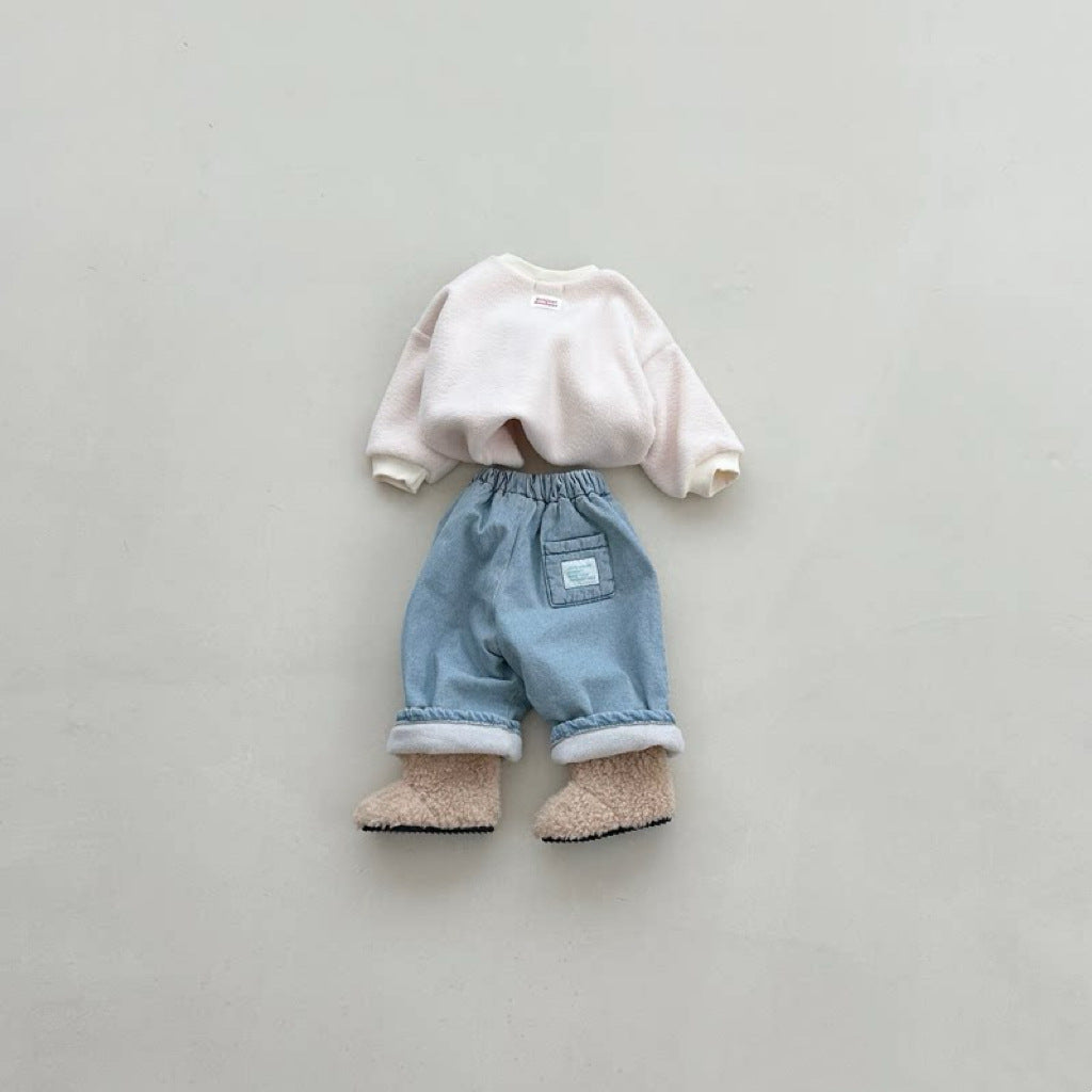 ベビー キッズ 裏起毛 デニム ロングパンツ【mh0014653】