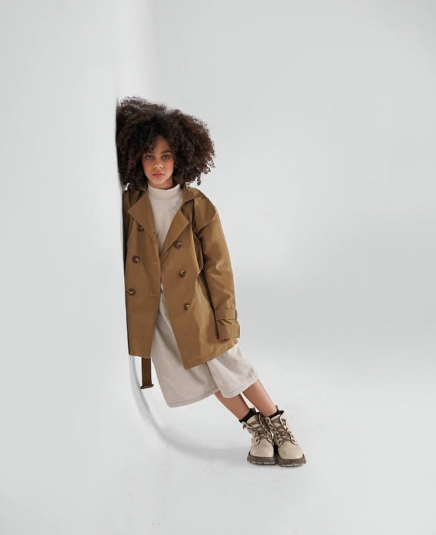 キッズ ダブルボタン ベルト付き ミドル丈 トレンチコート【mh0014731】