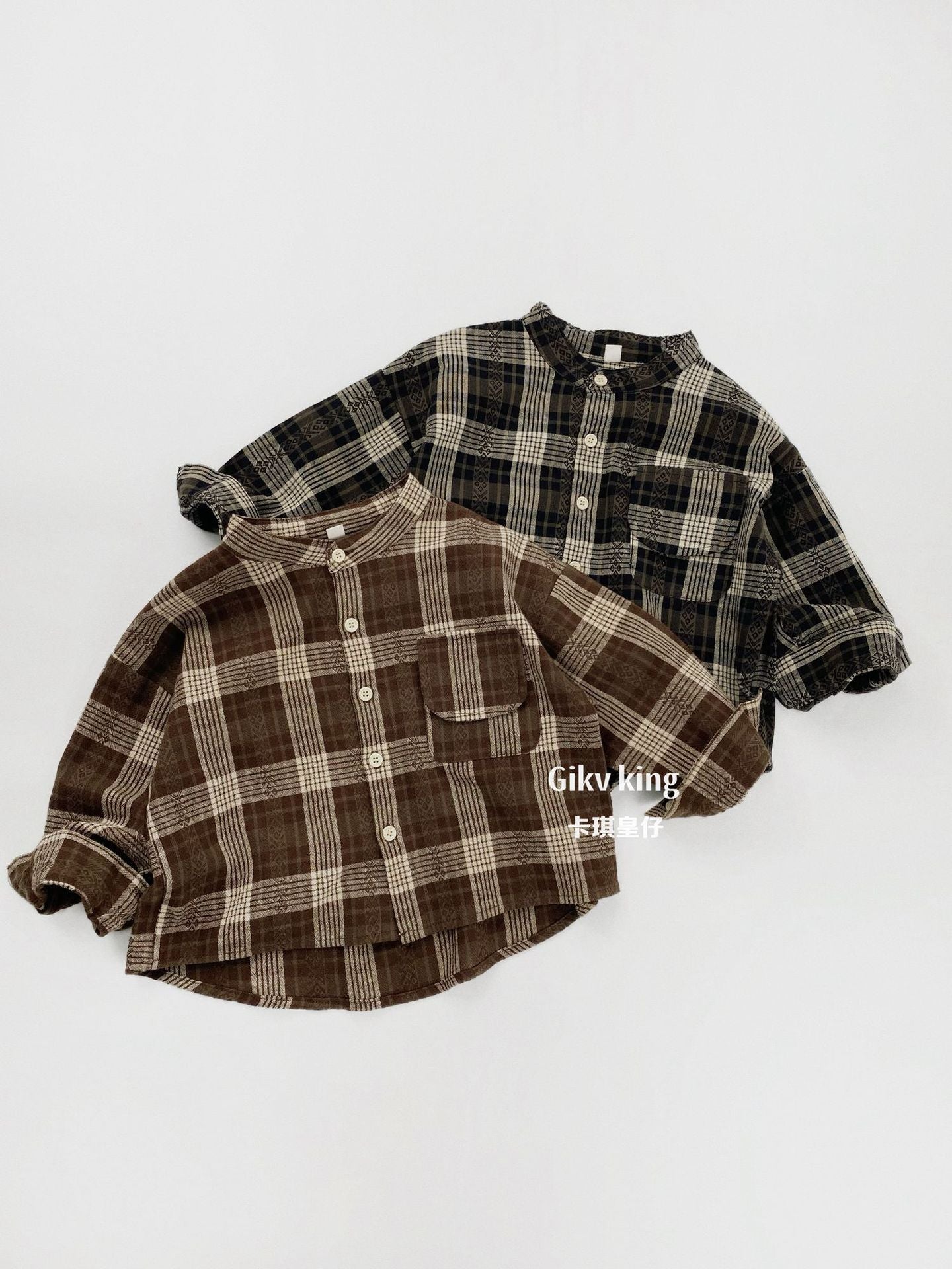 Vintage Plaid Long Sleeve Button Shirt キッズ チェック柄 シャツ【mh0012571】
