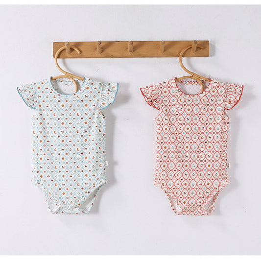 Ruffled Sleeve Romper 幾何学モチーフ 半袖ロンパース【mh0013035】