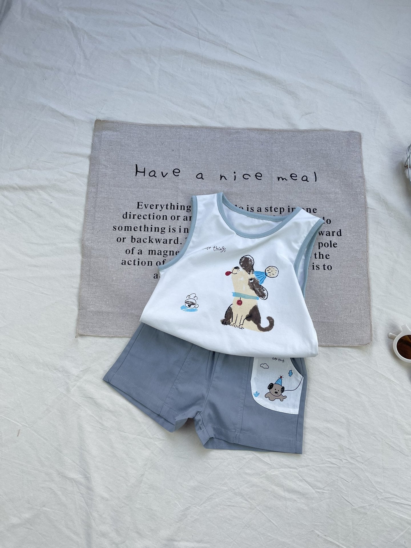 Cartoon Puppy Graphics Vest Set 犬 ノースリーブTシャツ ショートパンツセット【mh0012921】
