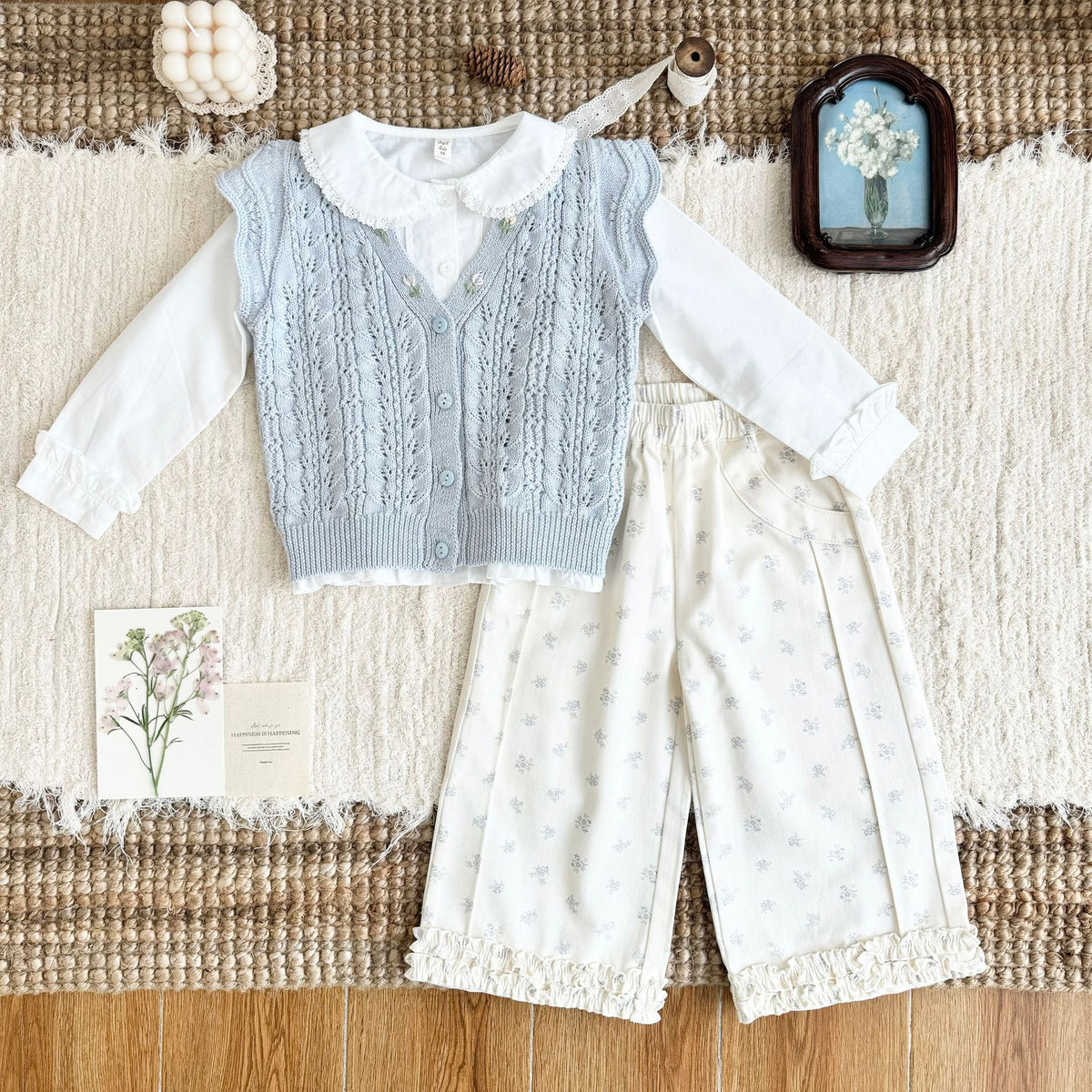 キッズ フラワー フリル イージー ワイド ロングパンツ【mh0014608】