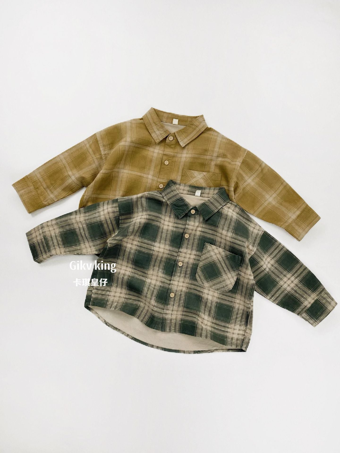 Camisa de cuadros de manga larga vintage 【mh0012563】