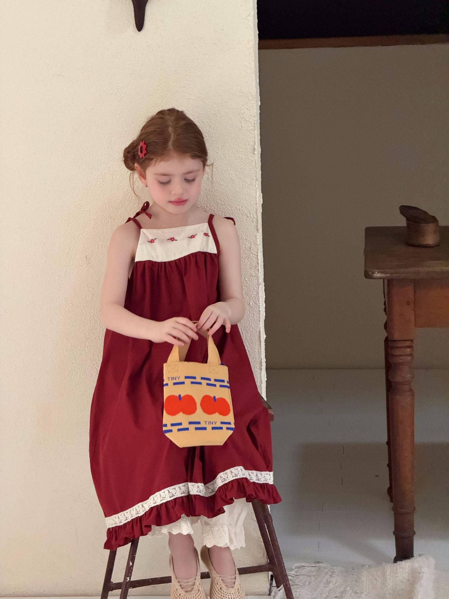 Vintage Floral Shoulder Ribbon Dress 刺繍 ノースリーブワンピース【mh0012891】