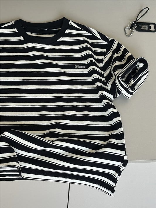 Striped Rhinestone Tee ボーダー 半袖Tシャツ【mh0012973】