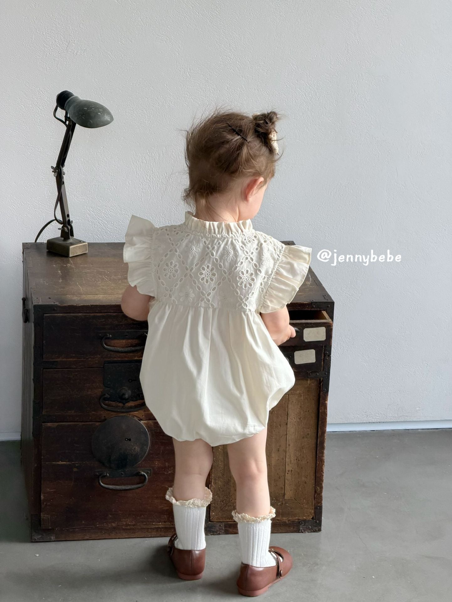 Eyelet Cotton Frill Romper コットン レース 袖フリル ロンパース【mh0012553】