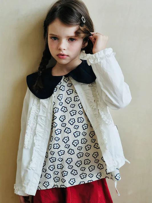 ショートコート・ジャケット・ジャンパー フリルフロントボタンブルゾン長袖オーバーブラウス【mh0009978】