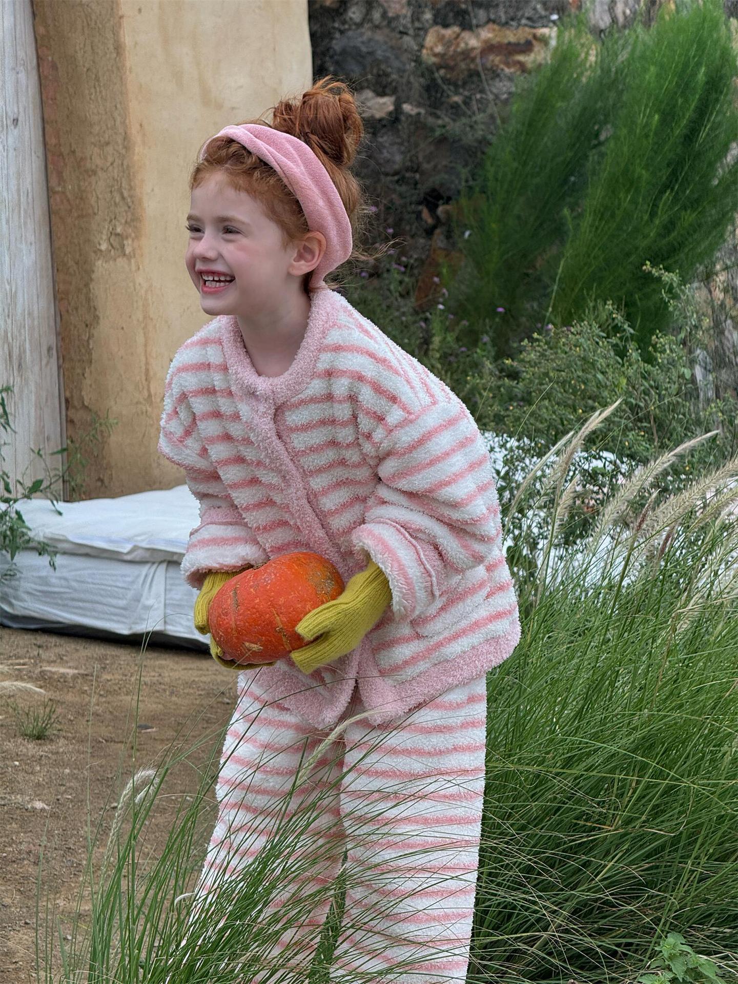 長袖パジャマ ルームウェア ボーダー もこもこフリース パジャマセットアップ 2点セット【mh0011745】