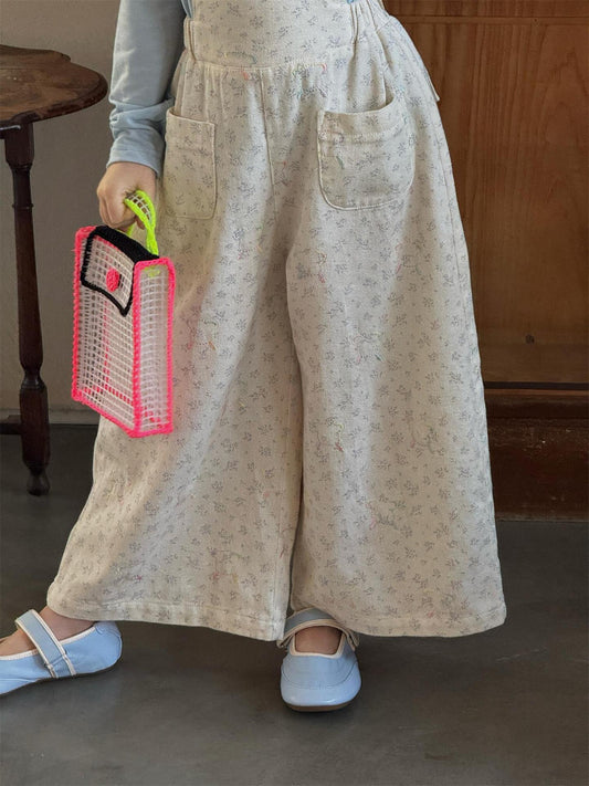 サロペットパンツ・サスペンダーパンツ Floral Embroidery Fresh Bib Pants 刺繍 サロペットパンツ【mh0012218】