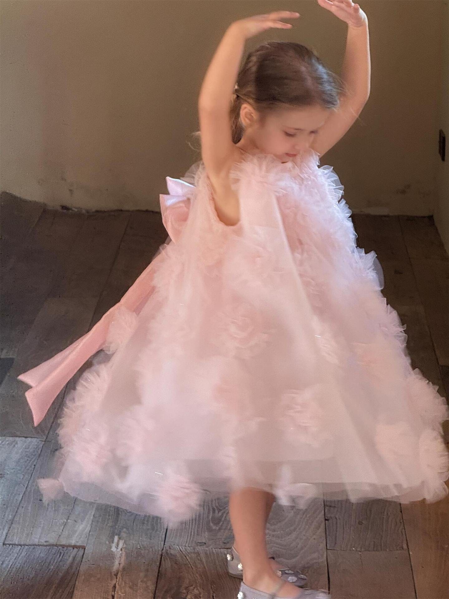 ノースリーブワンピース チュールフラワーノースリーブドレスワンピース【mh0010231】