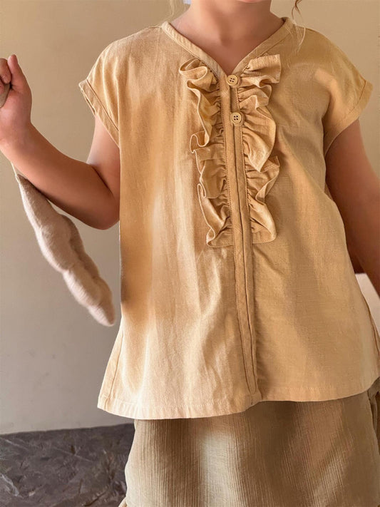 タンクトップ・キャミソール・ノースリーブトップス フロントフリルノースリーブブラウス【mh0010254】