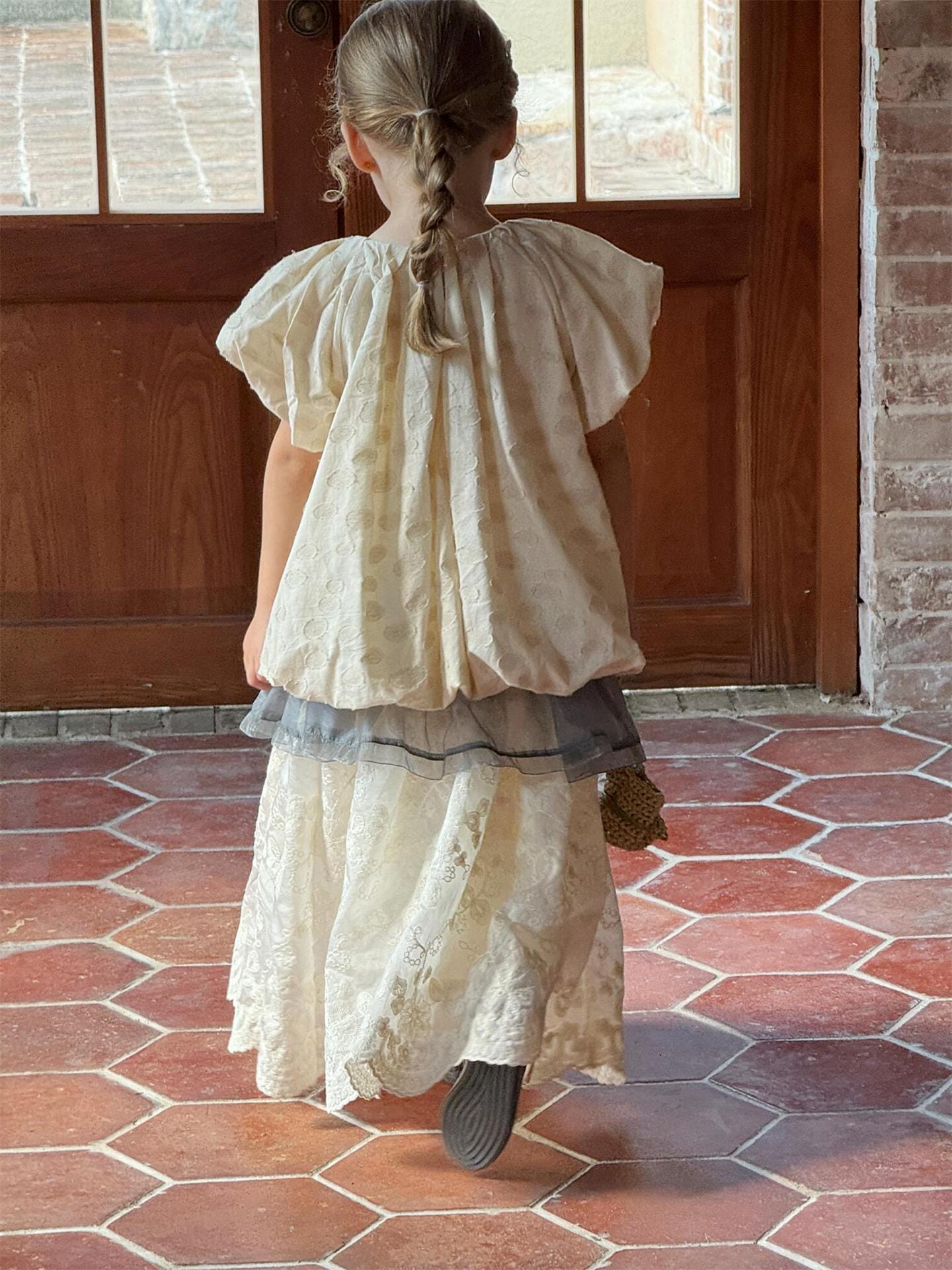 半袖シャツ・ブラウス オーバルエンボス半袖パフスリーブバルーンスモックブラウス【mh0010270】