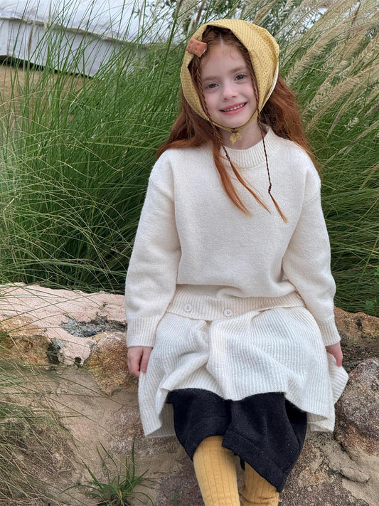 長袖ワンピース 長袖セーターワンピース プルオーバー フリル裾 ドッキング バイカラー ニット【mh0011741】