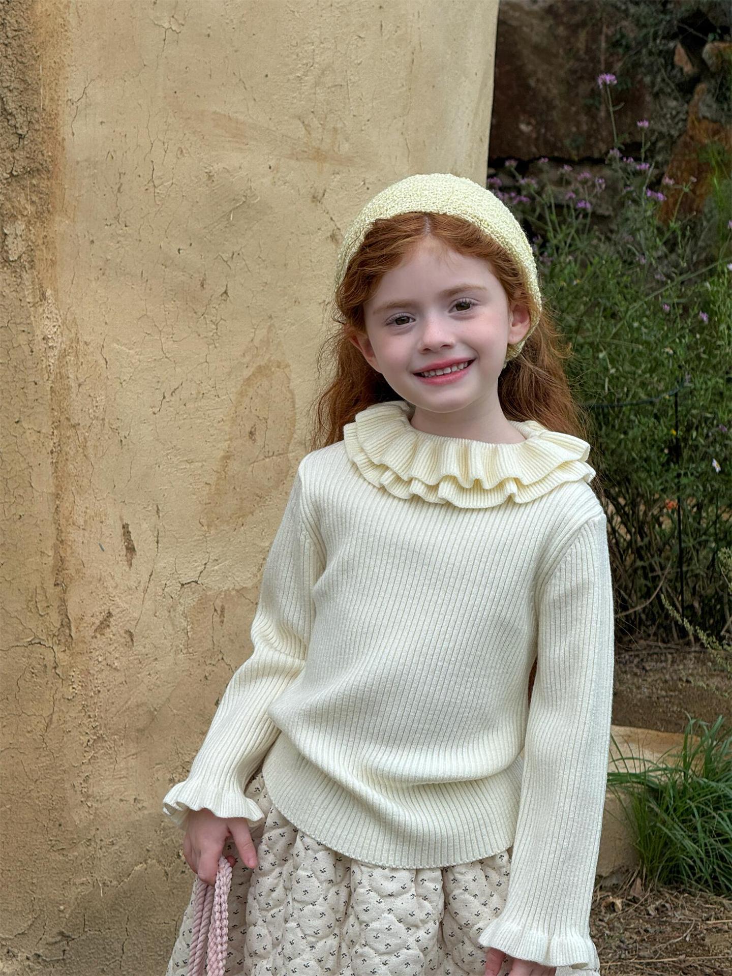 ニット・セーター 長袖カットソー ダブルラッフルカラー ニットTシャツセーター【mh0011756】