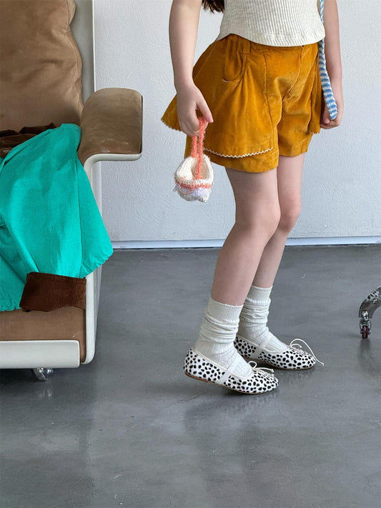 ハーフパンツ・ショートパンツ Yellow Corduroy Cute Shorts イエロー コーデュロイ ショートパンツ【mh0012213】