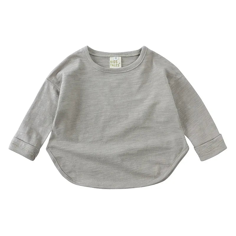 キッズ用長袖Tシャツ グレー 無地 クルーネック