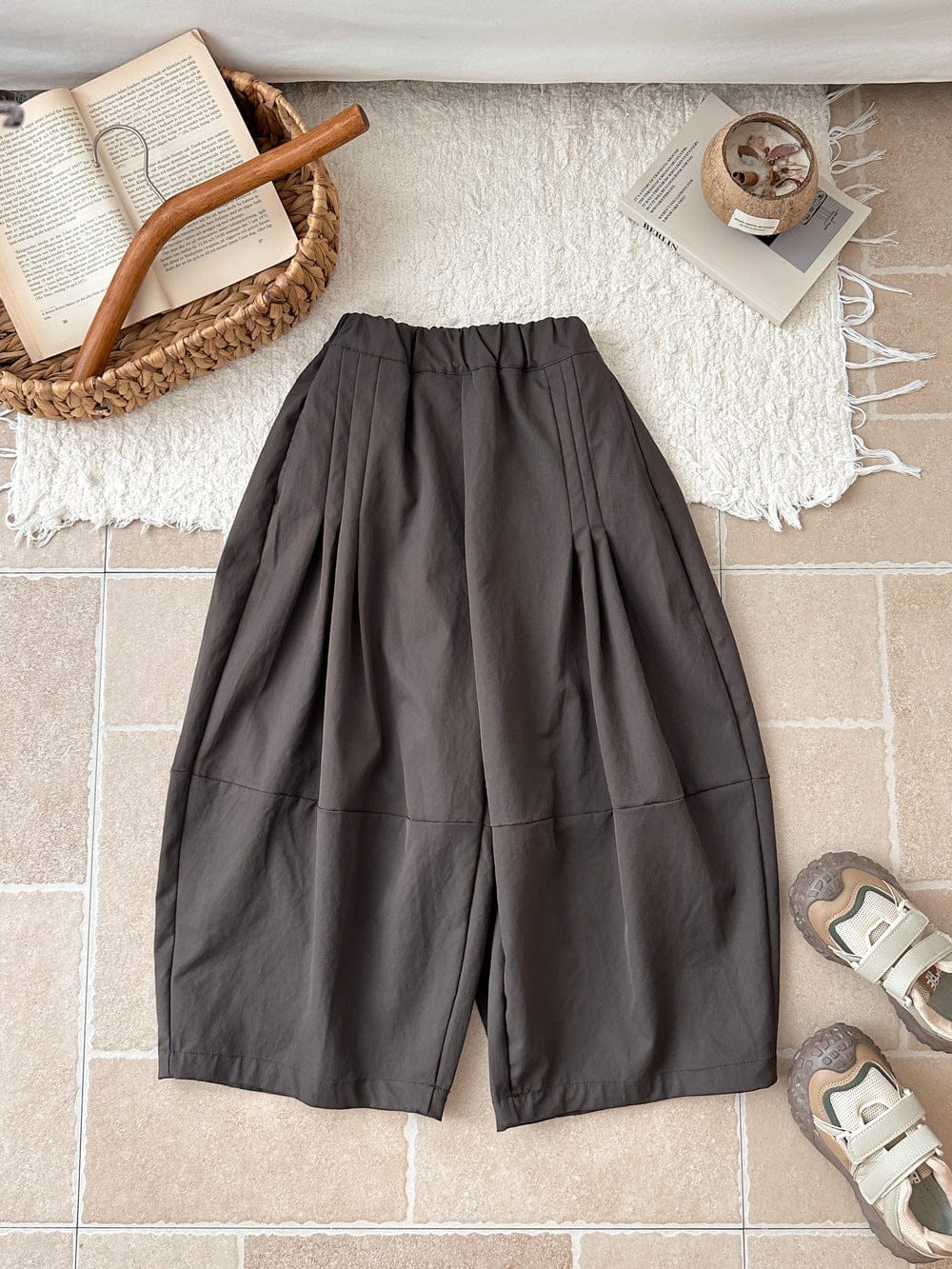 ロングパンツ・スウェットパンツ Coffee / 90cm ピンタック切り替えワイドガウチョパンツ【mh0010772】