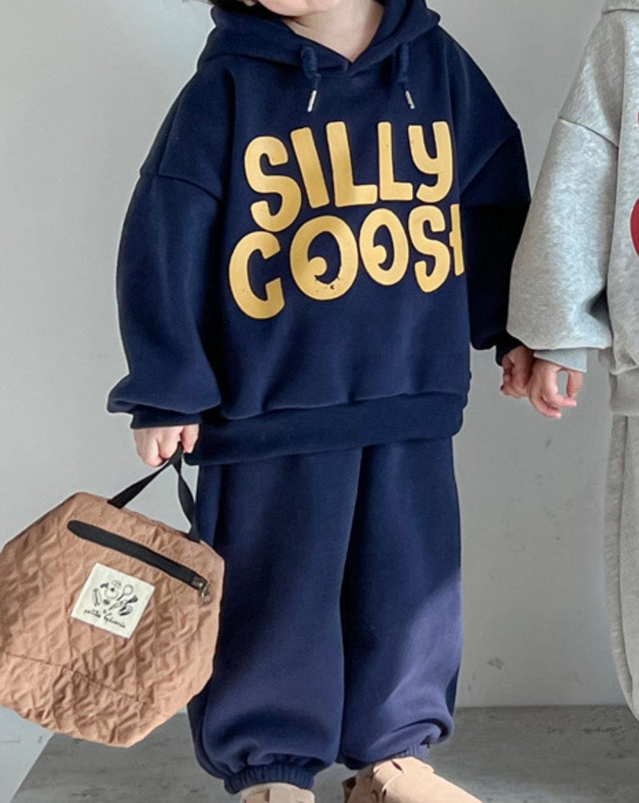 長袖セットアップ Dark Blue / 110cm 3-4y キッズセットアップ 2点セット レターロゴプリントスウェットフーディパーカー+スウェットパンツ 2カラー【mh0006933】