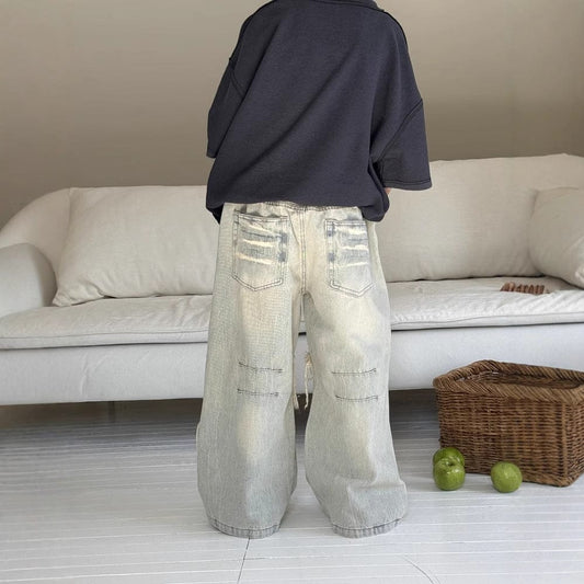 デニムパンツ フリンジダメージルーズワイドデニムパンツジーンズ【mh0009692】