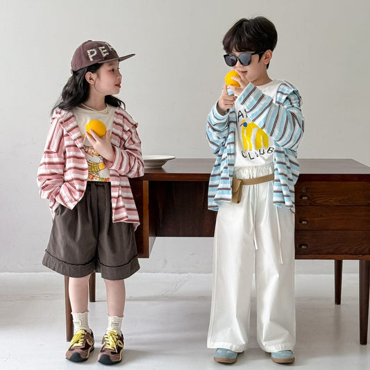 カーディガン・パーカー ボーダーフーディサマーカーディガンジャケット【mh0010070】