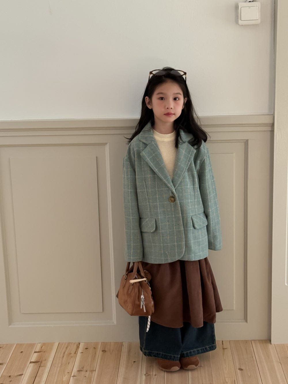 ショートコート・ジャケット・ジャンパー ギンガムチェック柄ウールブレンドジャケット 秋の韓国風フォーマルブレザー【mh0010757】