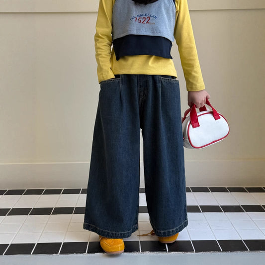 デニムパンツ ワイドストレートデニムパンツ ゆったりカジュアルロングパンツ【mh0010781】