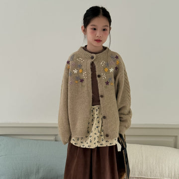 カーディガン・パーカー 花柄刺繍ケーブル編みニットカーディガン キッズセーター【mh0010959】