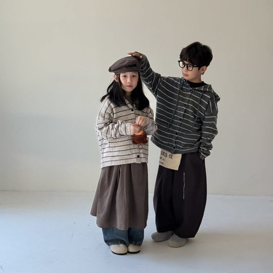 カーディガン・パーカー ボーダー柄フード付きニットカーディガン キッズセーター【mh0010963】