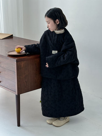長袖セットアップ キルティングジャケット スカート セットアップ ノーカラー【mh0011654】
