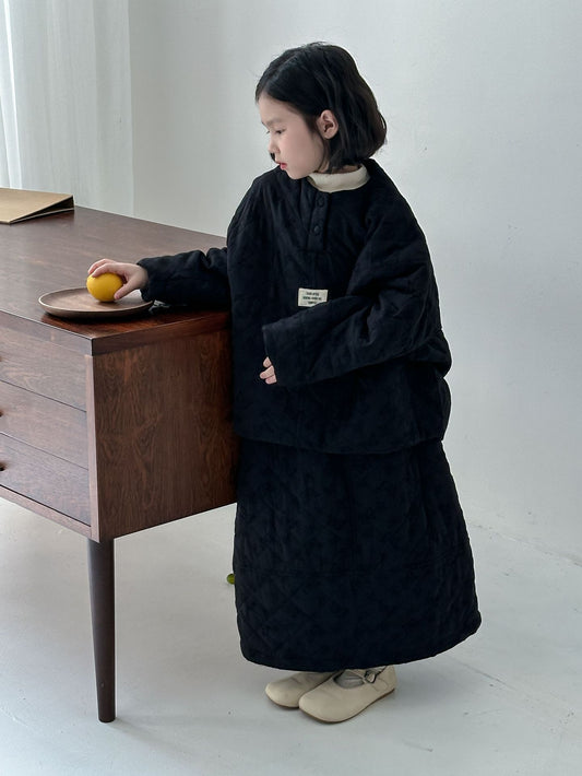 長袖セットアップ キルティングジャケット スカート セットアップ ノーカラー【mh0011654】