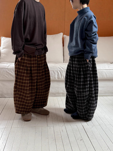 ロングパンツ・スウェットパンツ ワイドパンツ キッズ 裏起毛 厚手 チェック柄 ゆったり ルーズ ダッドパンツ【mh0011665】