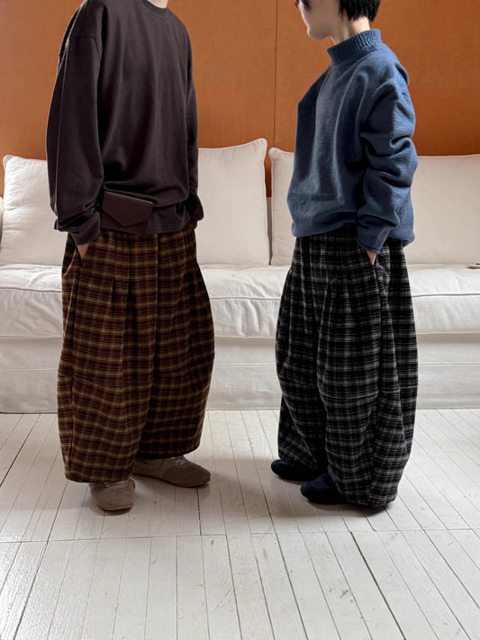 ロングパンツ・スウェットパンツ ワイドパンツ キッズ 裏起毛 厚手 チェック柄 ゆったり ルーズ ダッドパンツ【mh0011665】