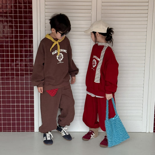 長袖セットアップ セットアップ キッズ 裏起毛 ロゴ 厚手 スウェット カジュアル ルーズフィット【mh0011670】